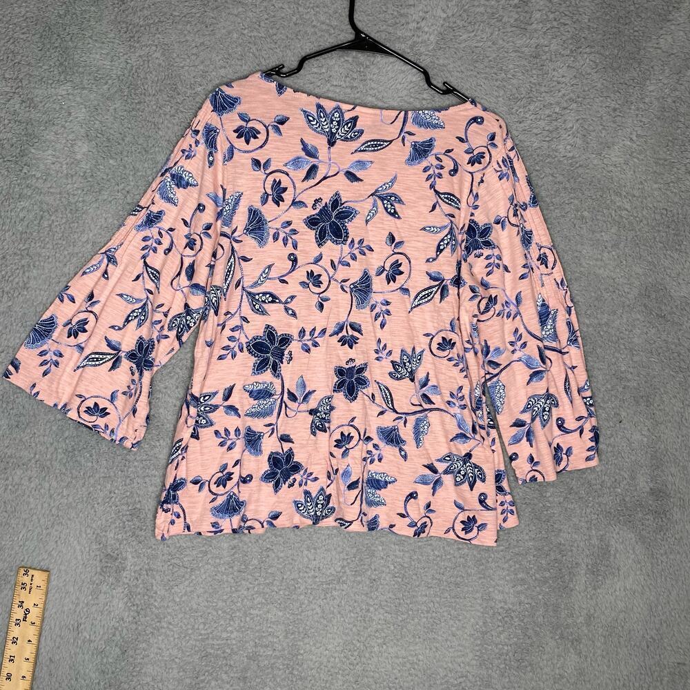 J Jill womens pink quarter sleeve bell sleeve floral pleated girly feminine L